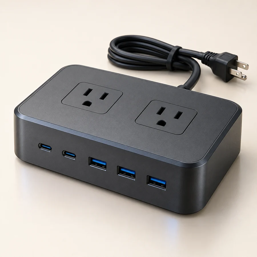 AI-generated concept illustration for Anker Nano Charging Station 7-in-1, 100W (A91C8, black); visual reference, not an exact product photograph
