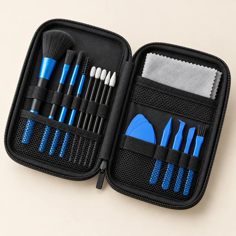 AI-generated concept illustration for iFixit Precision Cleaning Kit; visual reference, not an exact product photograph
